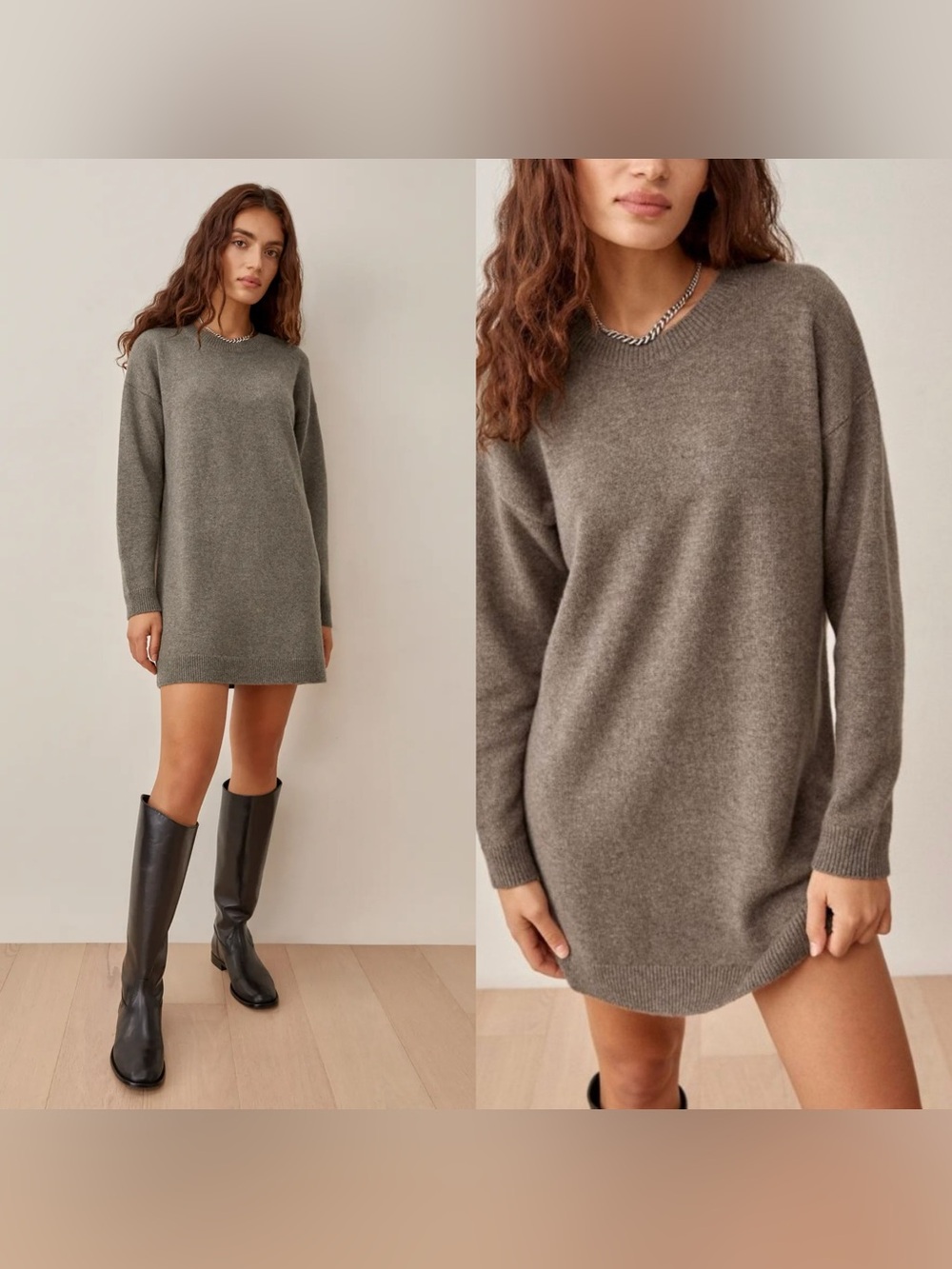 REFORMATION Henrietta Cashmere Dress in Taupe